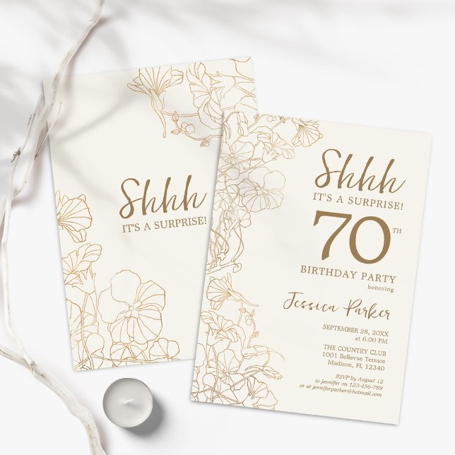Convites 70 de Surpresa Dourada de Marfim Aniversário (Criador carregado)