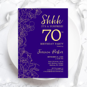 Convites 70 de Surpresa Dourada Roxa Aniversário