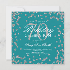 Convites 70 de Teal de Prata Aniversário Glitter Confetti