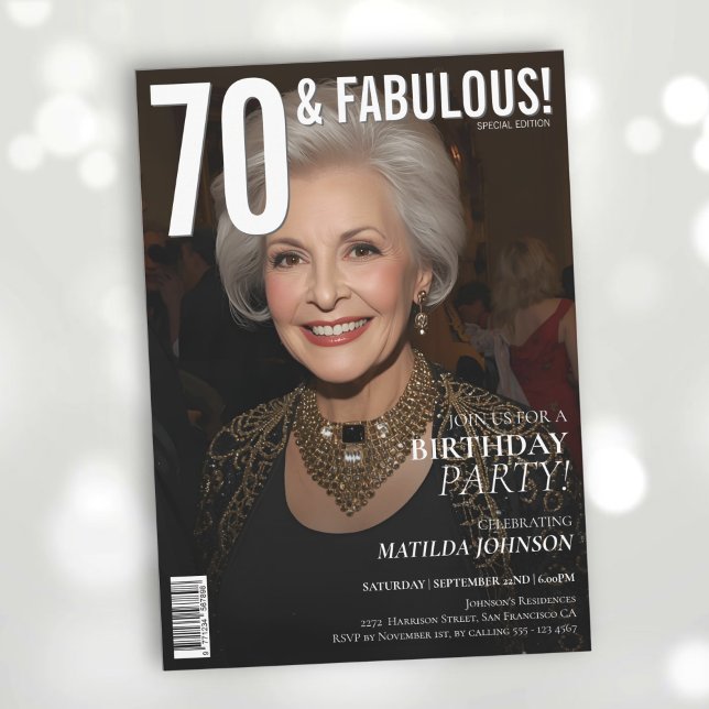 Convites 70 e Fabuloso Cobrir de 70 de Revistas (70 and Fabulous Magazine Cover 70th Birthday Invitation)