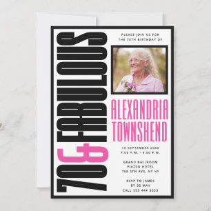 Convites 70 & Fabuloso Negrito Tipografia Chic Aniversário 