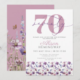 Convites 70 Feminina Roxo Floral Borboleta