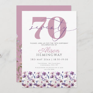 Convites 70 Feminina Roxo Floral Borboleta