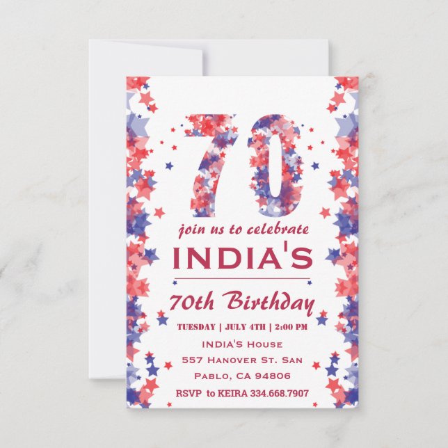 Convites 70 Festa de aniversário 4 De Jully (Frente)