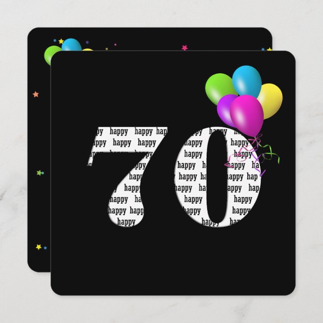 Convites 70 Festa de aniversário com cacho de balão (Frente/Verso)