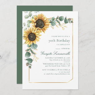 Convites 70 Festa de aniversário Girassol Eucalyptus Botâni
