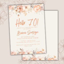 Convites 70 Festa de aniversário Peach Beige Ivory Floral
