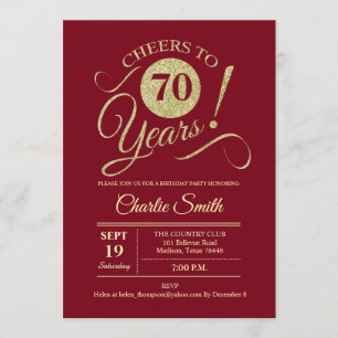 Convites 70 Festa de aniversário - Vermelho Dourado