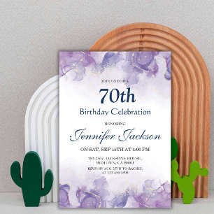 Convites 70 floral elegante roxo e ouro