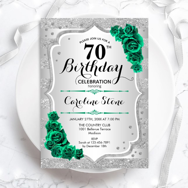 Convites 70 Floral Elegante Verde Aniversário (Criador carregado)