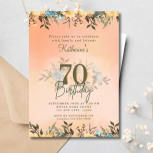 Convites 70 Floral Foliage Boho Watercolor Aniversário