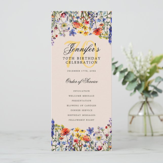Convites 70 Floral - Obrigados do menu do programa de anive (Em pé/Frente)