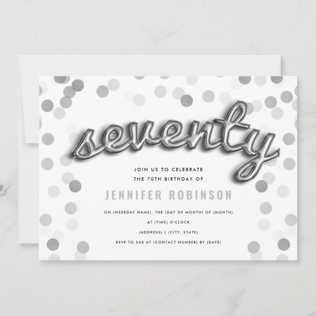 Convites 70 moderno Aniversário da Prata Balões de Lata (Frente)