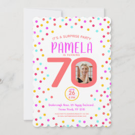 Convites 70 personalizado foto colorida coral confetti aniv