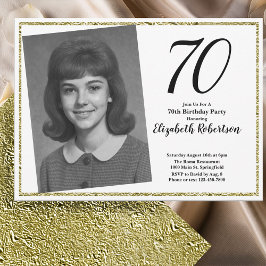 Convites 70 Personalizar Foto Branco e Dourado