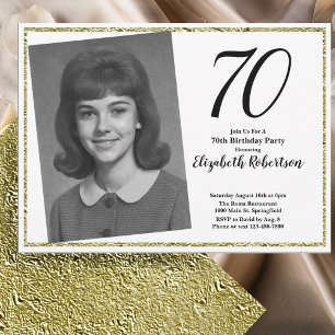 Convites 70 Personalizar Foto Branco e Dourado