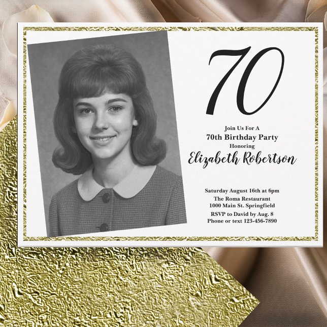 Convites 70 Personalizar Foto Branco e Dourado (Criador carregado)
