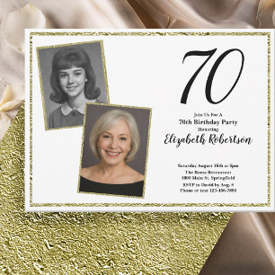 Convites 70 Personalizar Foto Branco e Dourado