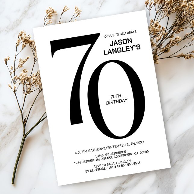 Convites 70 preto e branco moderno (Criador carregado)