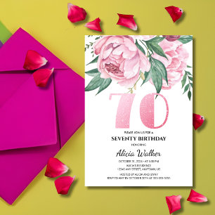 Convites 70 Rosa-Rosa Peony Verde-Floral Aniversário