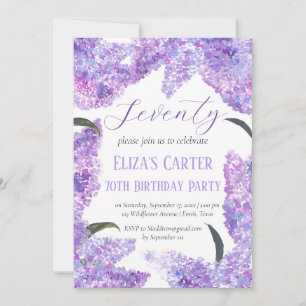 Convites 70 Roxo Lilac Ssetenta Aniversário Elegante Floral