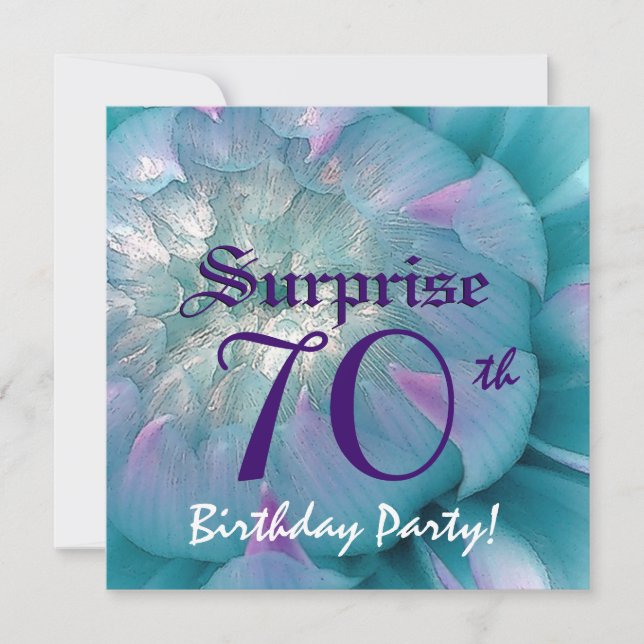 Convites 70 SURPREE Birthday Blue e Purple Dahlia W077 (Frente)