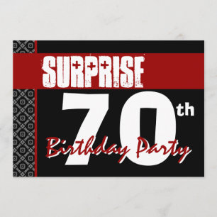 Convites 70 Surpresa Vermelho e Preto de Aniversário V05