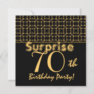 Convites 70 SURPRISE Birthday Dourado e Black Vintage V001