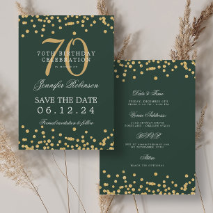 Convites 70 Verde Dourado Aniversário Guarde os Detalhes da