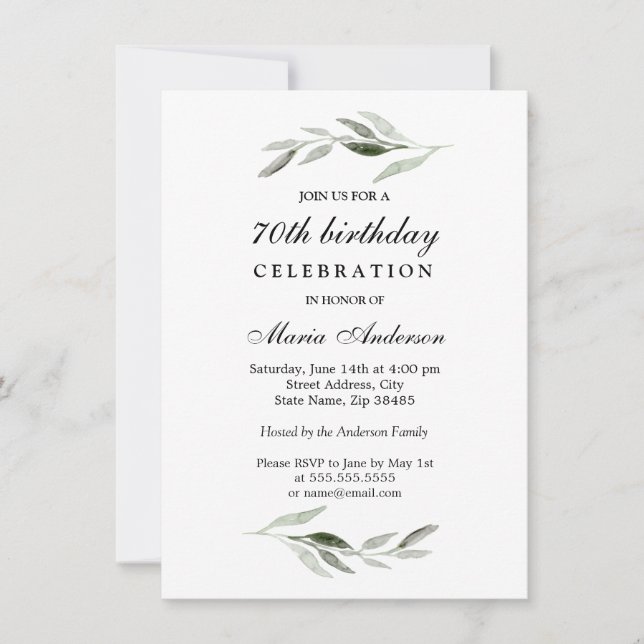 Convites 70 Verde Folha Mens ou Mulher (Frente)