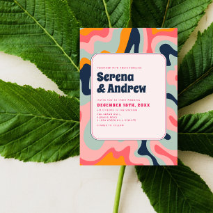 Convites 70s Pastel cor-de-rosa azul retrô Groovy