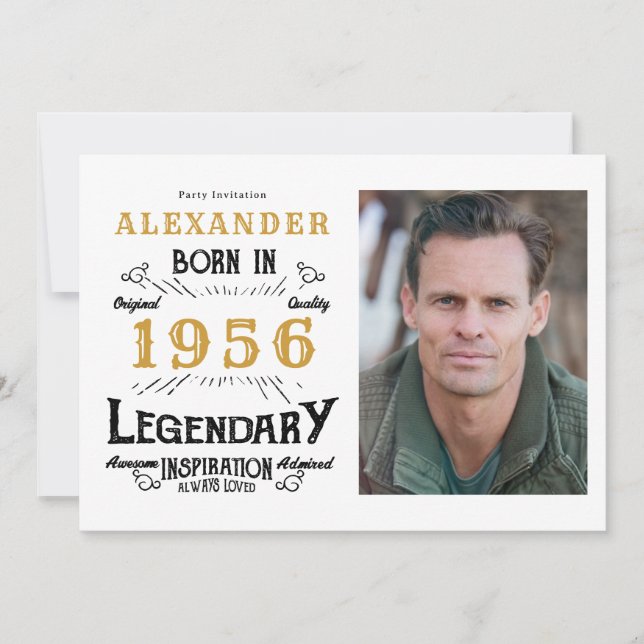 Convites 70th Birthday 1956 Legend White & Gold Photo (Frente)