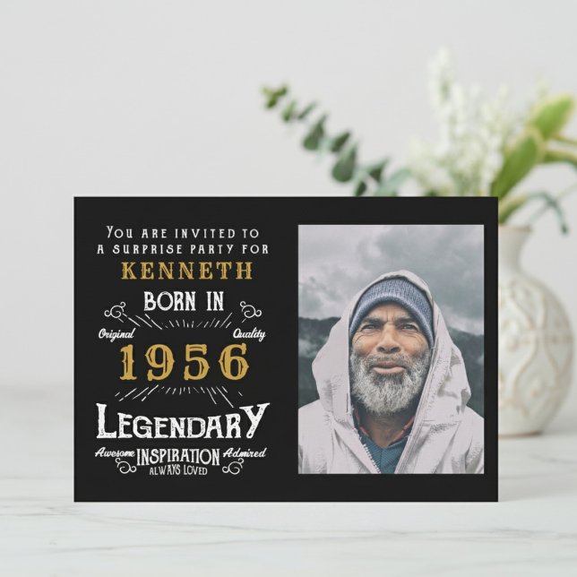 Convites 70th Birthday 1956 Vintage Black Gold Personalized (1956 birthday invitation. Blurred white background.)