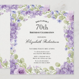 Convites 70th Birthday Invitation Elegant Purple Floral