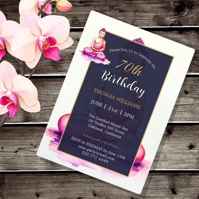 Convites 70th Buddha Birthday, Watercolor, Meditation /Yoga (Yogini / Buddha Watercolor Birthday Card)