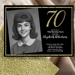 Convites 70th Custom Photo Black and Gold 