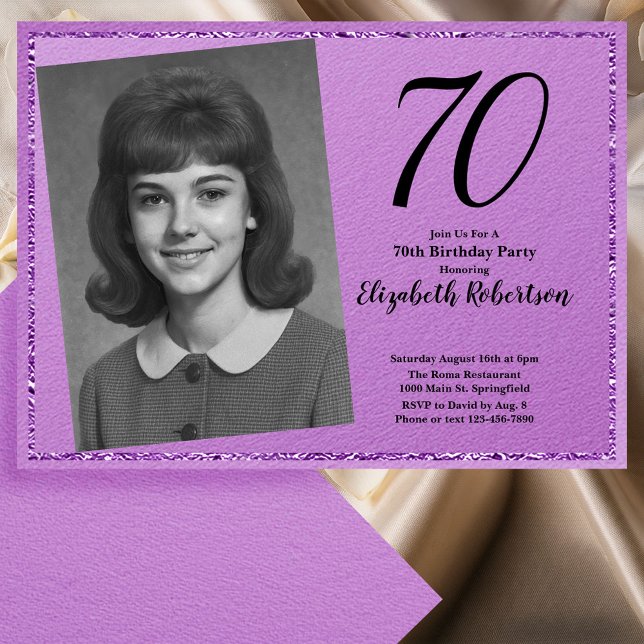 Convites 70th Custom Photo Purple and Black (Criador carregado)