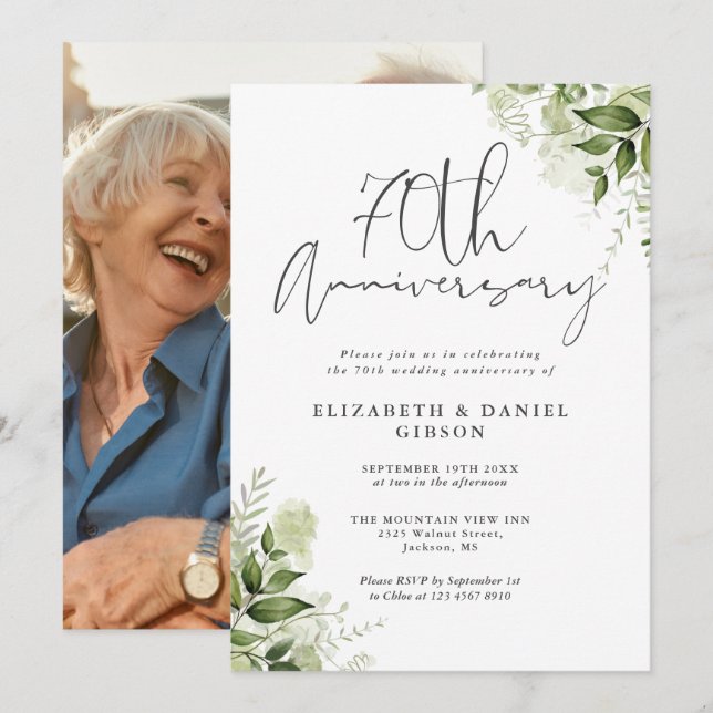 Convites 70th Wedding Anniversary Greenery Floral (Frente/Verso)