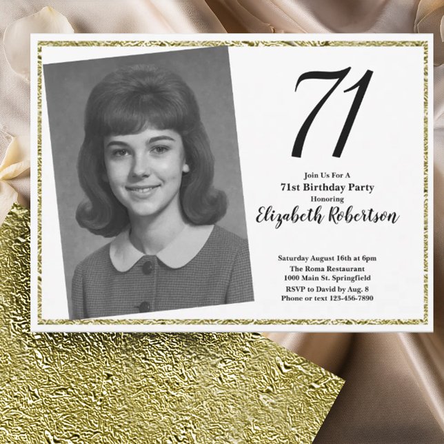 Convites 71º Personalizado Foto Branco e Dourado  (Criador carregado)