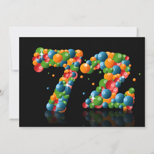 Convites 72ª Festa de aniversário, com bolhas e bolas (Frente)