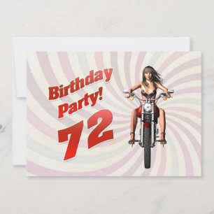 Convites 72ª festa de aniversário com uma garota numa moto
