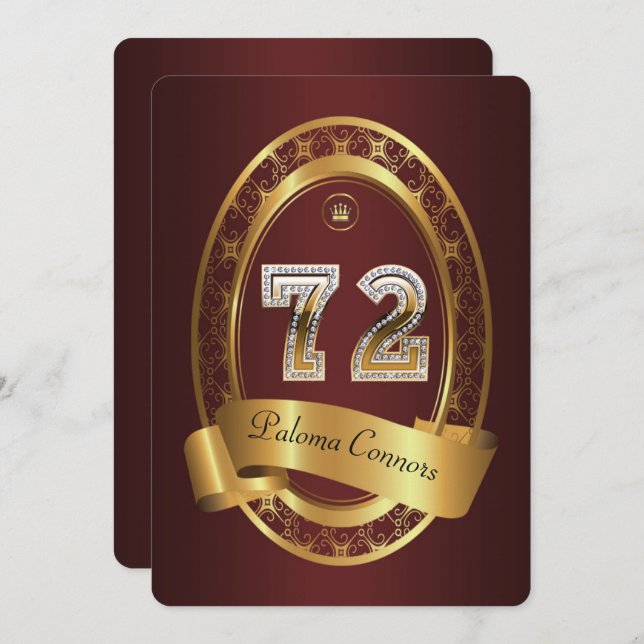 Convites 72º,festa de aniversário homem, elegante cor (Frente/Verso)