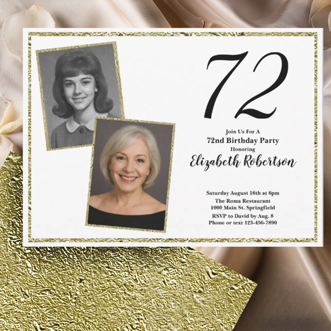Convites 72º Personalizado Foto Branco e Dourado  (Criador carregado)