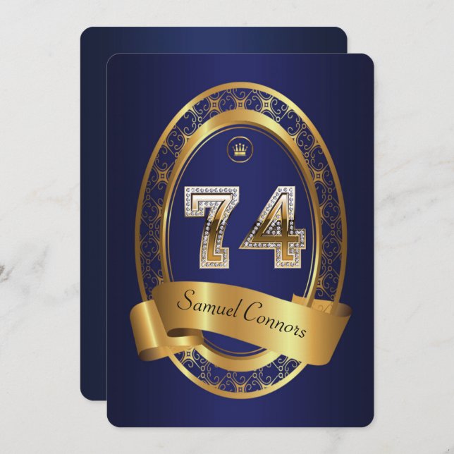 Convites 74º,festa de aniversário, elegante (Frente/Verso)