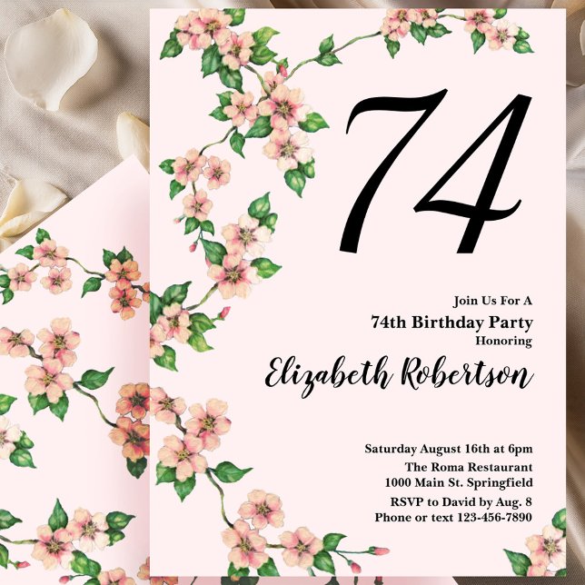 Convites 74.º Aniversário Floral de Rosa Esbranquiçada (Criador carregado)