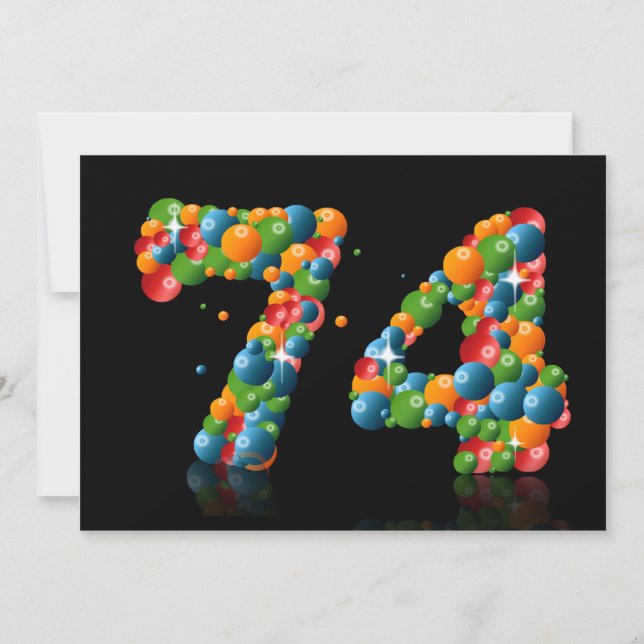 Convites 74.a Festa de aniversário, com bolhas e bolas (Frente)