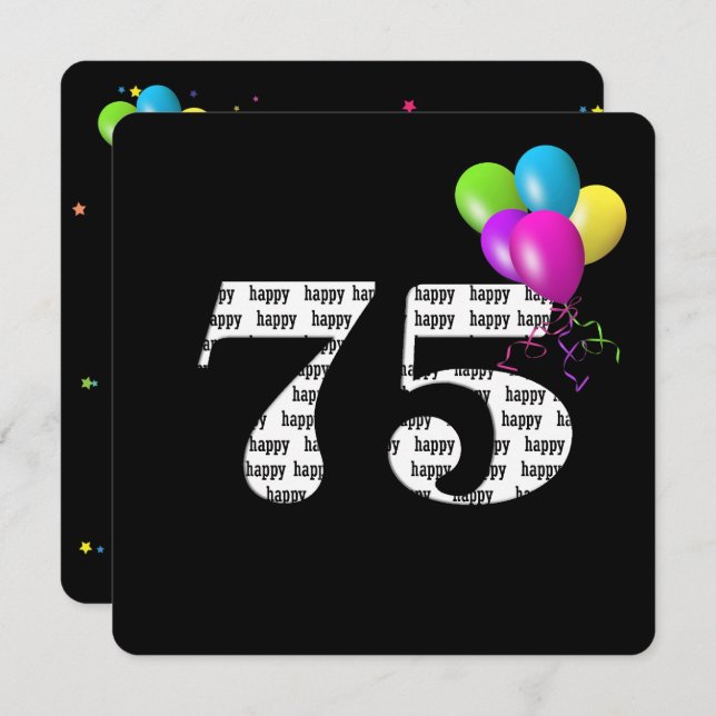 Convites 75ª Festa de aniversário com cacho de balão (Frente/Verso)