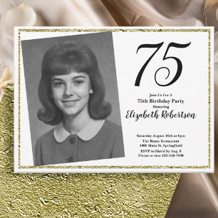 Convites 75º Personalizado Foto Branco e Dourado