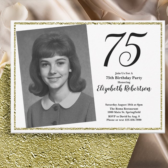 Convites 75º Personalizado Foto Branco e Dourado  (Criador carregado)