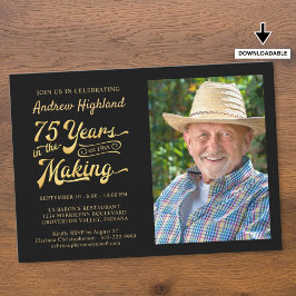 Convites 75.º aniversário 75 ANOS NO FAZER Negro Dourado